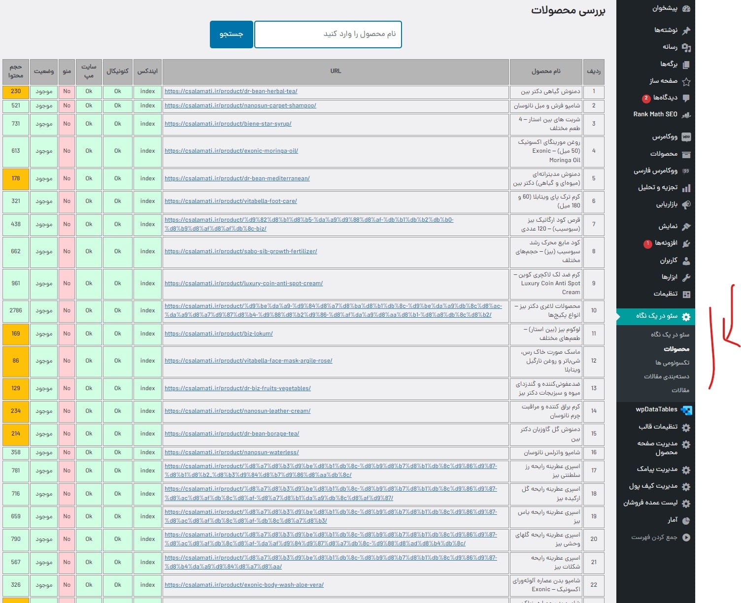 بررسی سئوی محصولات